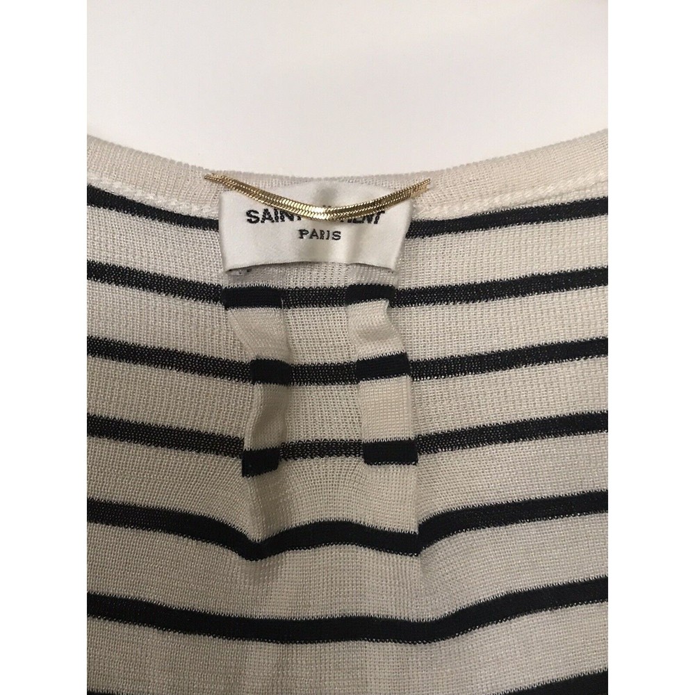 Saint Laurent Black/White Stripe Rouch Pocket and Back Detail 100% Silk Top sz M - Picture 2 of 6